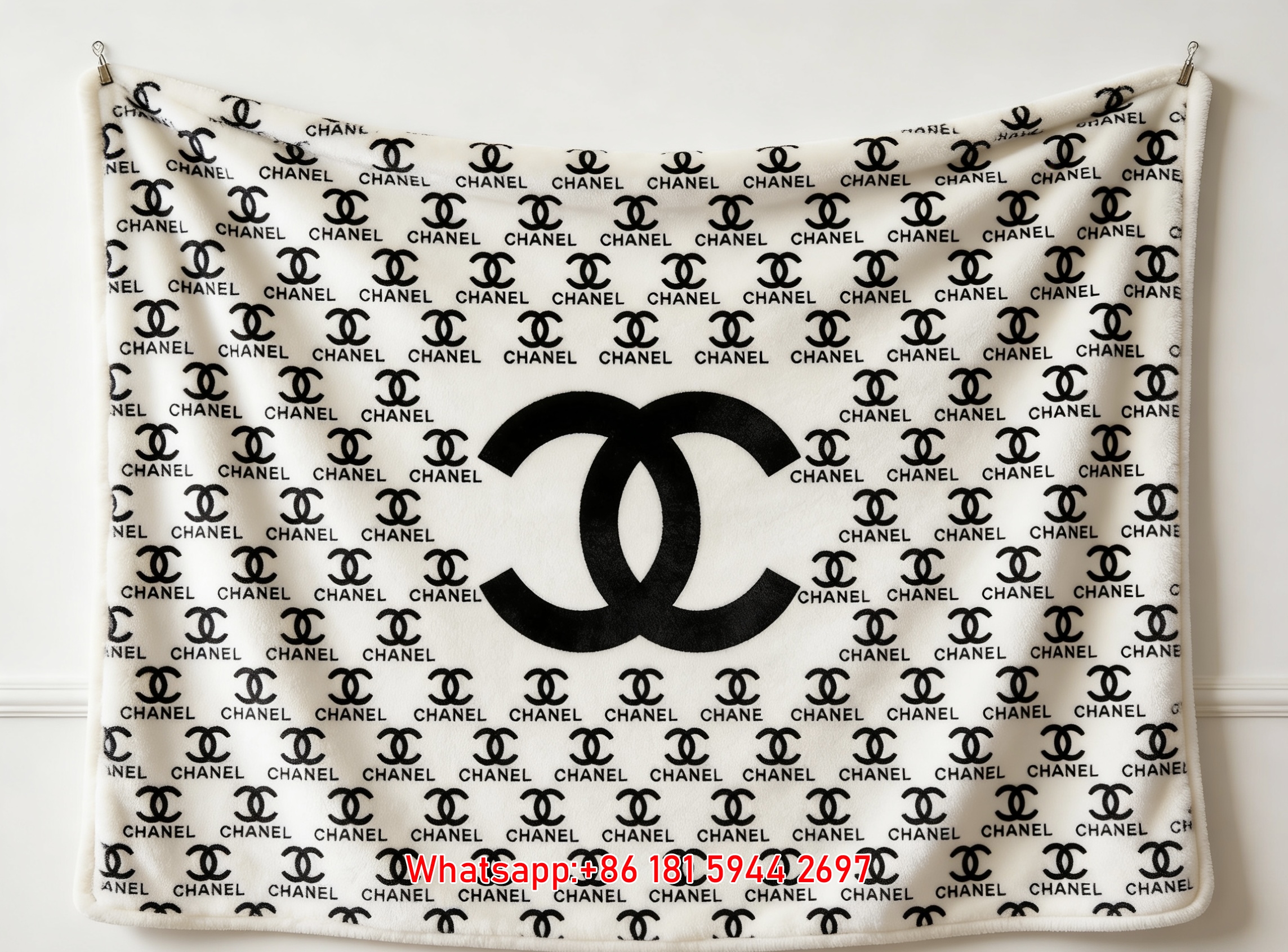 Luxury Chanel CC Logo Flannel Sofa Throw Blanket IMG_7267